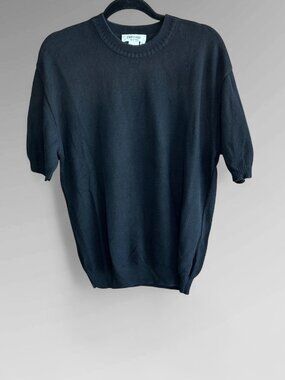 Men's Vintage Italian Black Sweater Cotton Knit Short Sleeve Size Medium